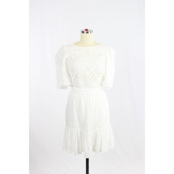 LA VIE By REBECCA TAYLOR Sarcelle White Linen Eyelet Embroidered Dress, Size S - Picture 5 of 16
